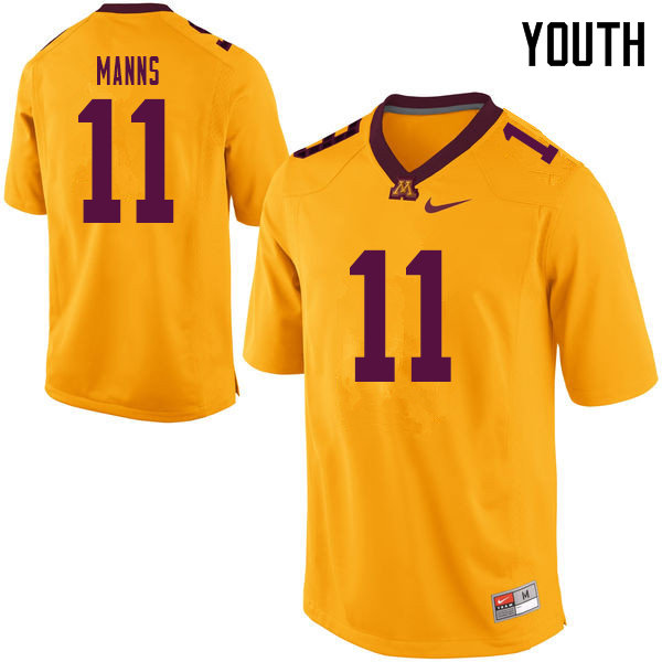 Youth #11 Jornell Manns Minnesota Golden Gophers College Football Jerseys Sale-Yellow - Click Image to Close